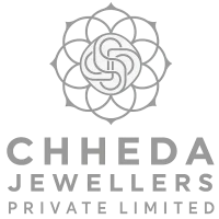 Logo for Chheda Jewellers Private Limited, featuring an abstract circular design above the company name in bold, uppercase letters.