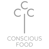 coscious-food-logo ogo of Conscious Food featuring a stylized leaf and text, symbolizing healthy and sustainable eating choices.